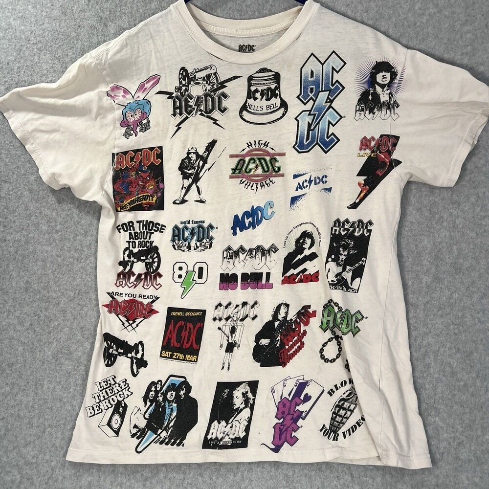 Vintage AC/DC Graphic Logo T-Shirt Multi-Color L Concert Band destroyed